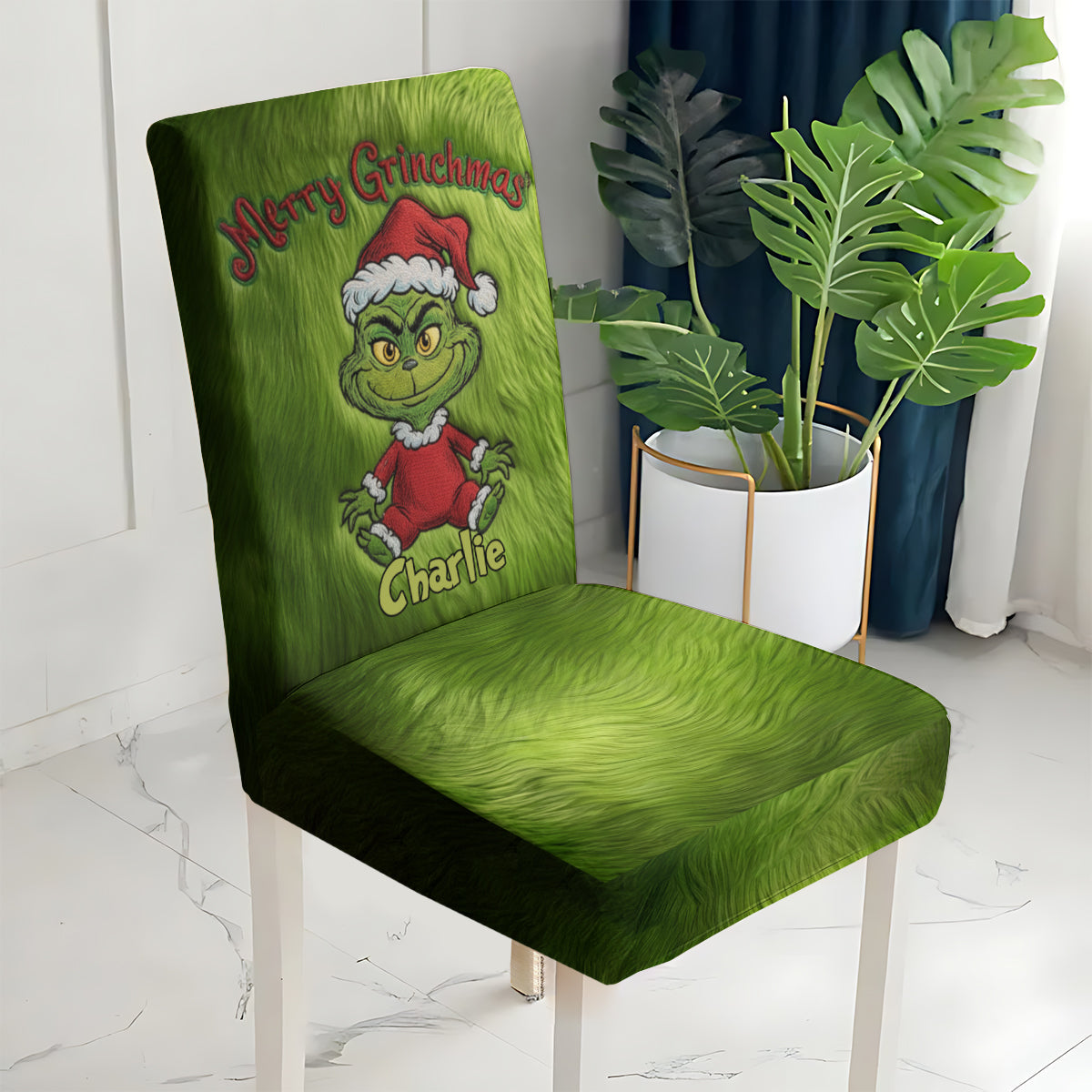 Ensemble de housses de chaises personnalisées « Famille espiègle » avec étole de Noël