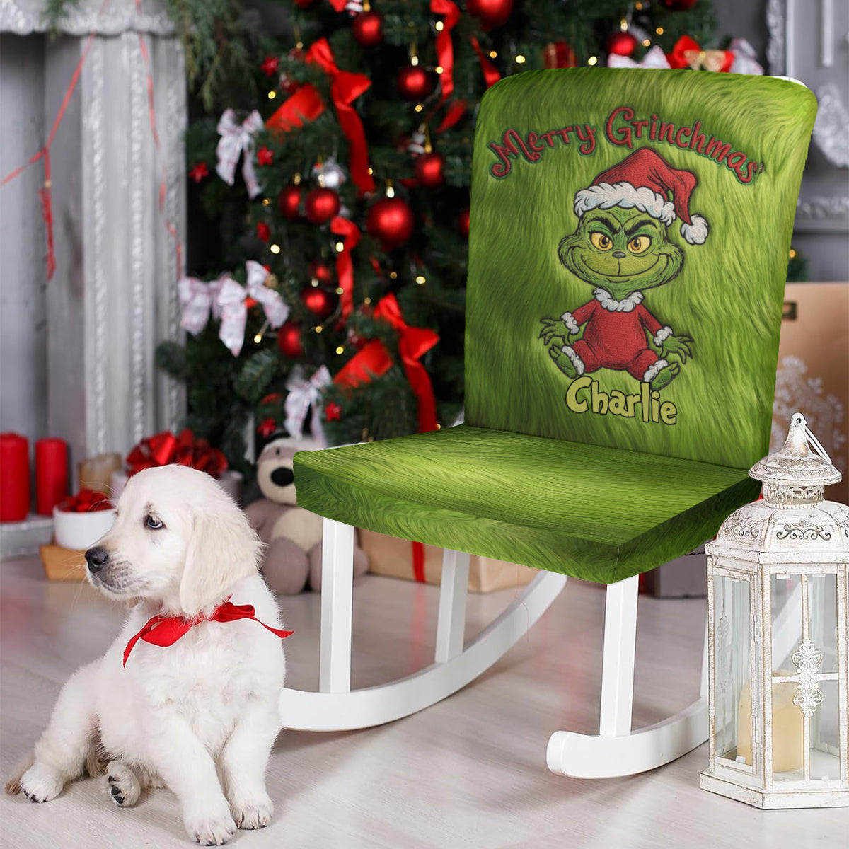 Ensemble de housses de chaises personnalisées « Famille espiègle » avec étole de Noël