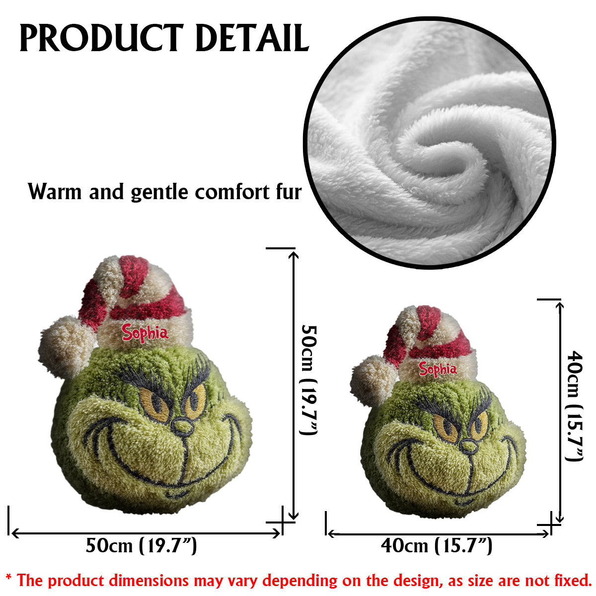 Cadeau de Noël Green Monster personnalisé avec n'importe quel nom - Étole de Noël personnalisée, coussin en fausse fourrure en forme de coussin.