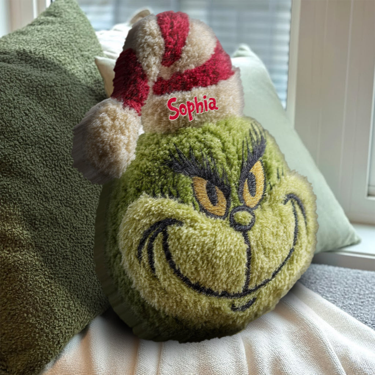 Cadeau de Noël Green Monster personnalisé avec n'importe quel nom - Coussin en forme d'étole de Noël personnalisé
