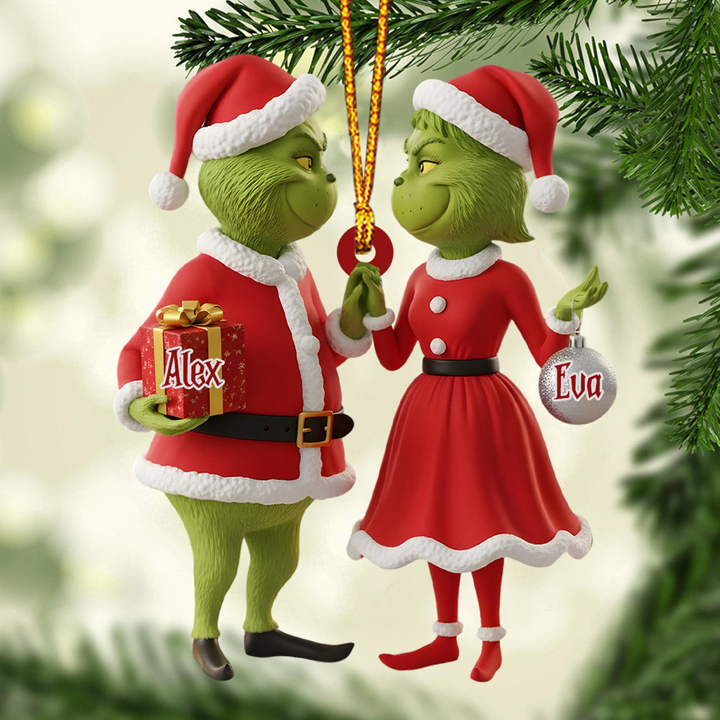 Cadeau pour couple Joyeux Grinchmas - Étole de Noël personnalisée avec ornement en forme de Grinch