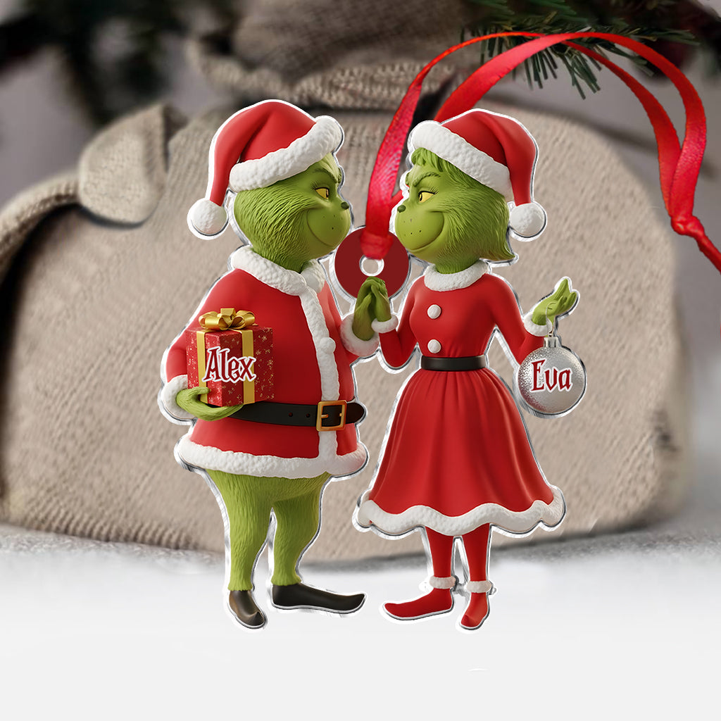 Cadeau pour couple Joyeux Grinchmas - Étole de Noël personnalisée avec ornement en forme de Grinch