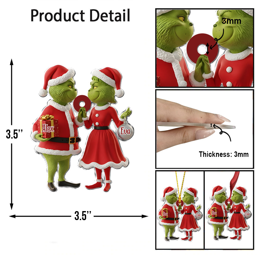 Cadeau pour couple Joyeux Grinchmas - Étole de Noël personnalisée avec ornement en forme de Grinch