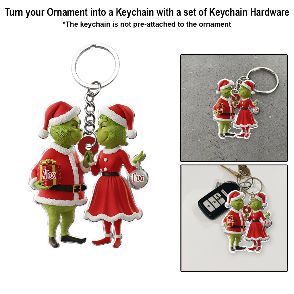 Cadeau pour couple Joyeux Grinchmas - Étole de Noël personnalisée avec ornement en forme de Grinch