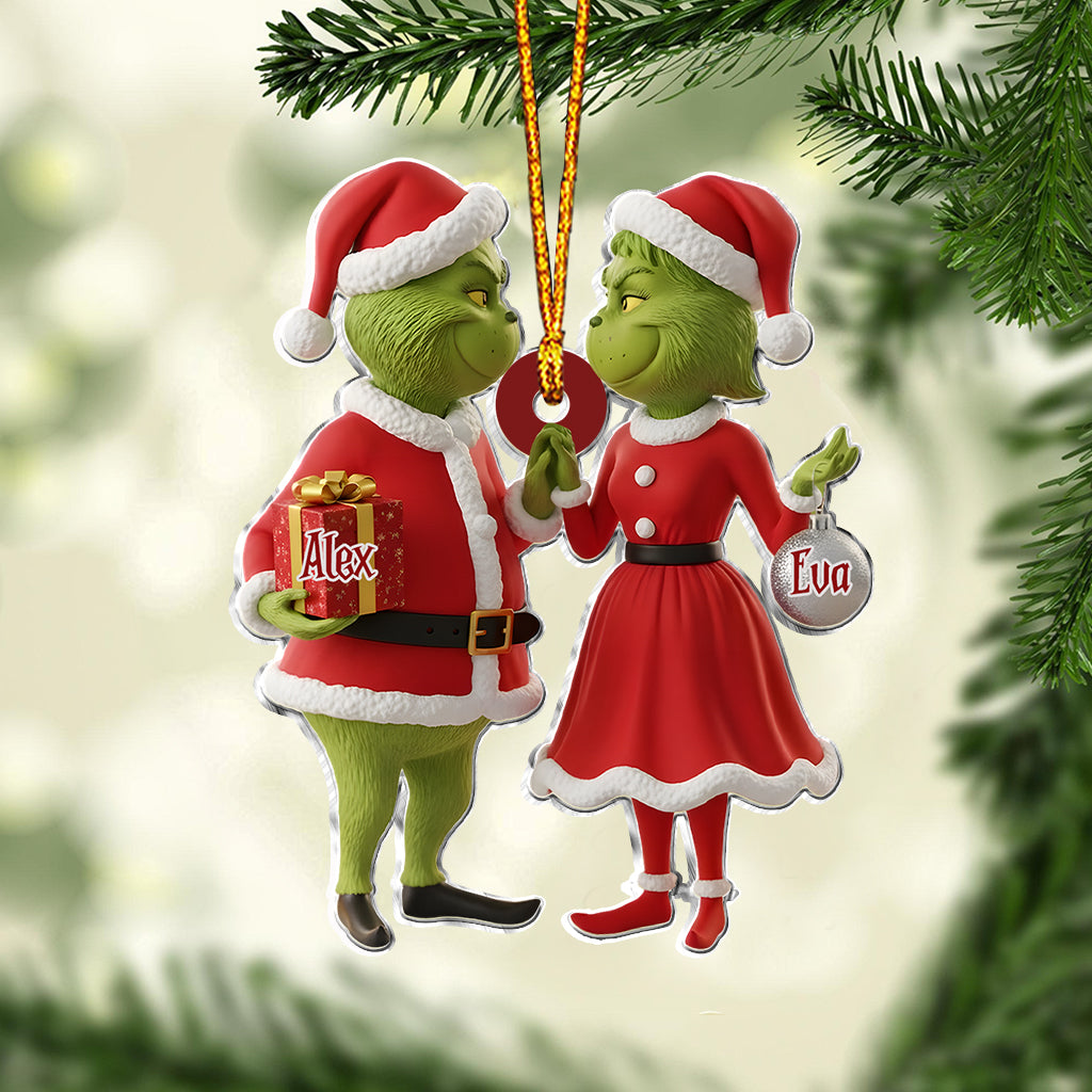 Cadeau pour couple Joyeux Grinchmas - Étole de Noël personnalisée avec ornement en forme de Grinch