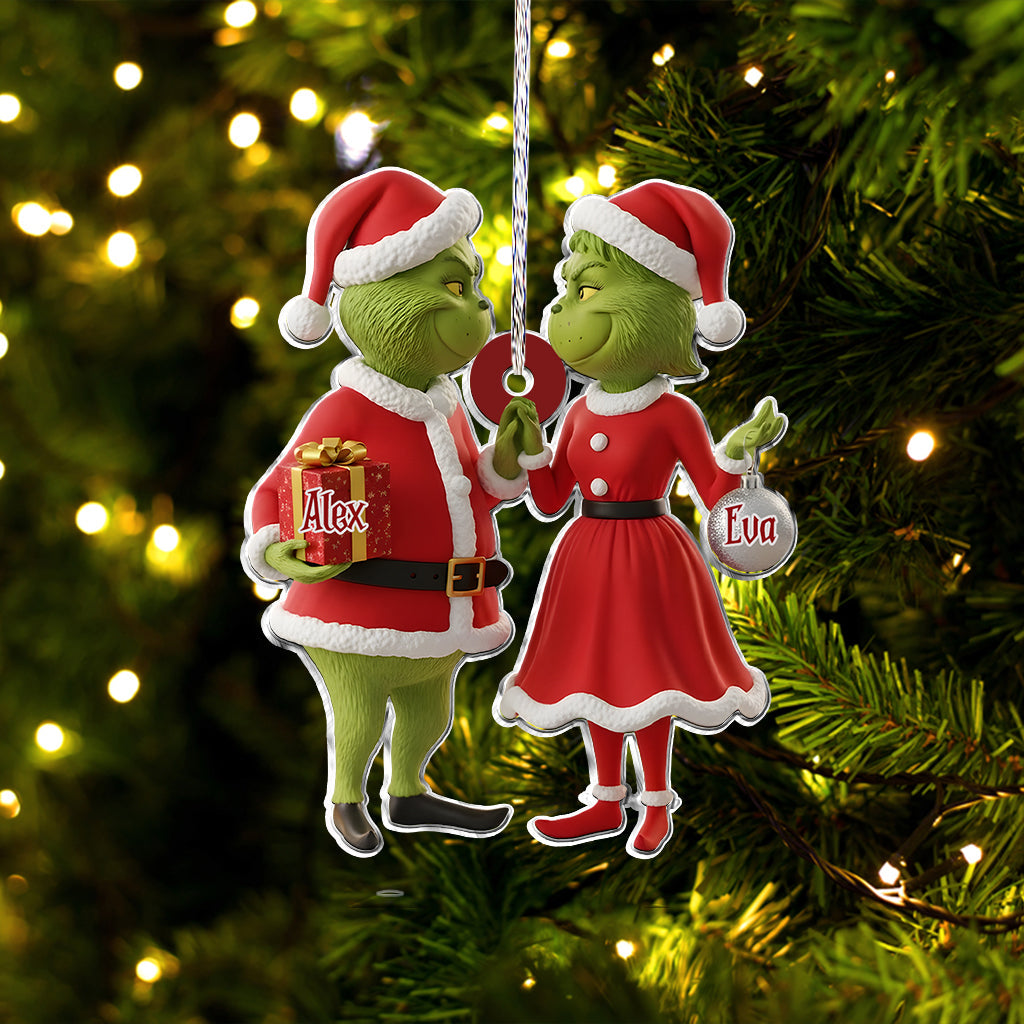 Cadeau pour couple Joyeux Grinchmas - Étole de Noël personnalisée avec ornement en forme de Grinch