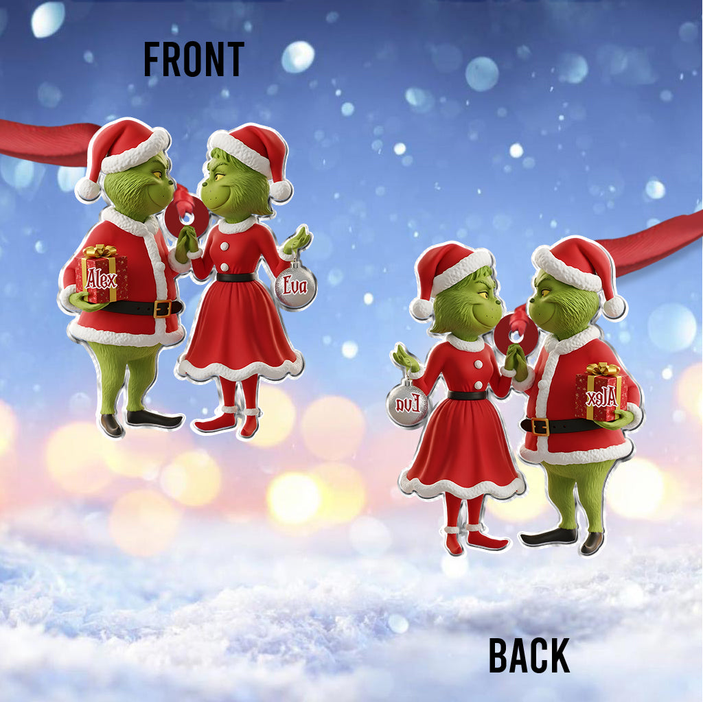 Cadeau pour couple Joyeux Grinchmas - Étole de Noël personnalisée avec ornement en forme de Grinch