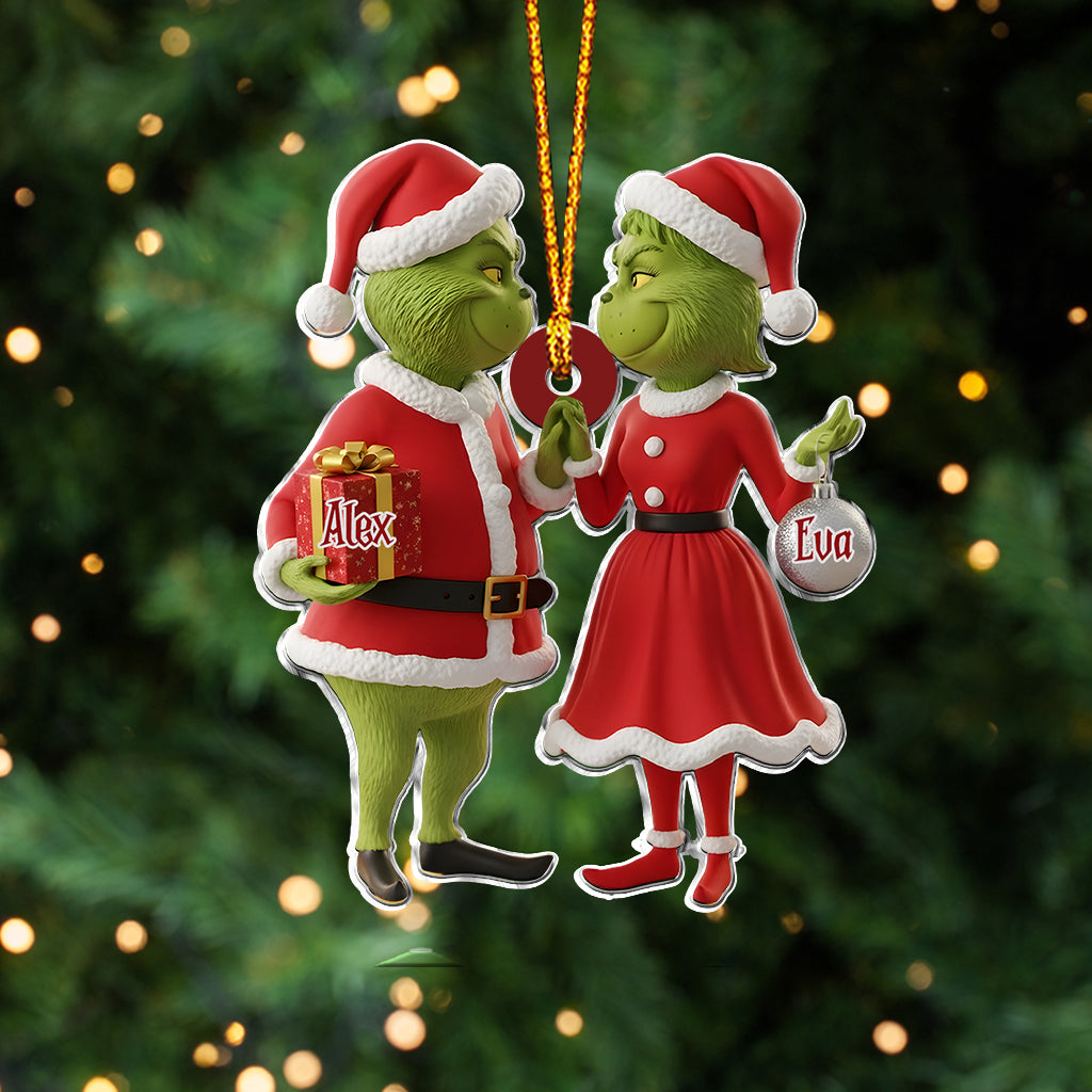 Cadeau pour couple Joyeux Grinchmas - Étole de Noël personnalisée avec ornement en forme de Grinch
