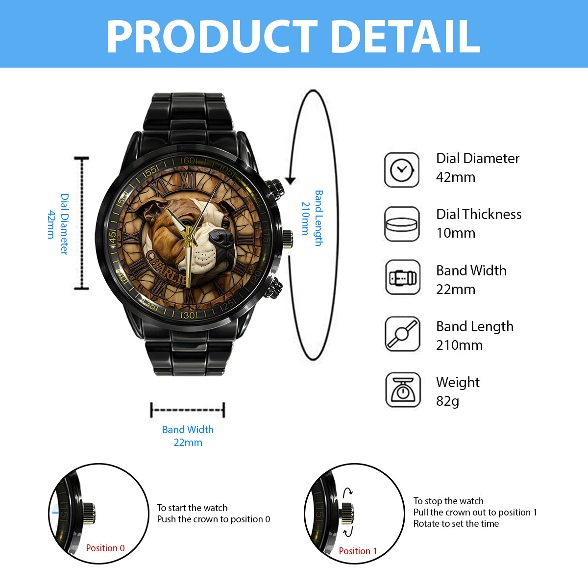 Montre-bracelet personnalisée pour chien American Staffordshire Terrier courageux