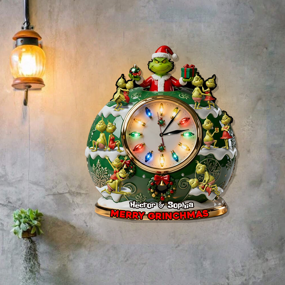 Merry Grinchmas - Personalized Stole Christmas LED Light Wall Clock