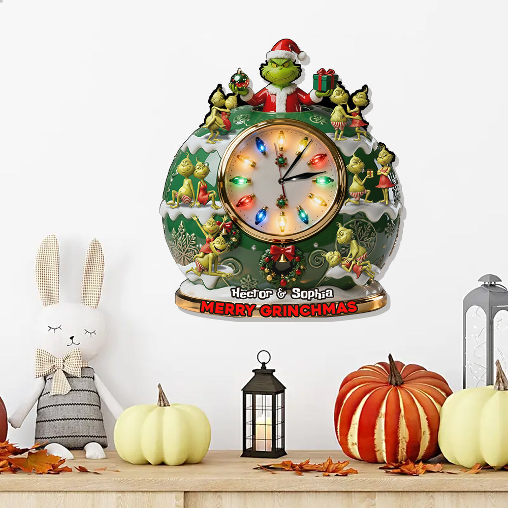 Merry Grinchmas - Personalized Stole Christmas LED Light Wall Clock