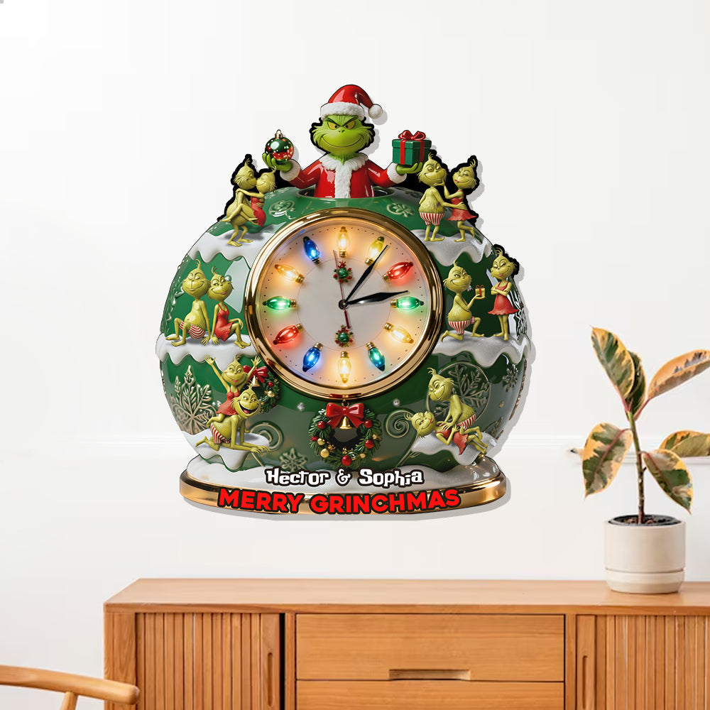 Merry Grinchmas - Personalized Stole Christmas LED Light Wall Clock