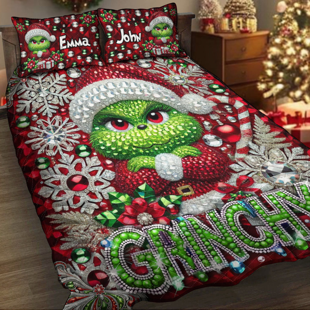 Joyeux Grinchmas - Ensemble de courtepointe de Noël avec étole personnalisée