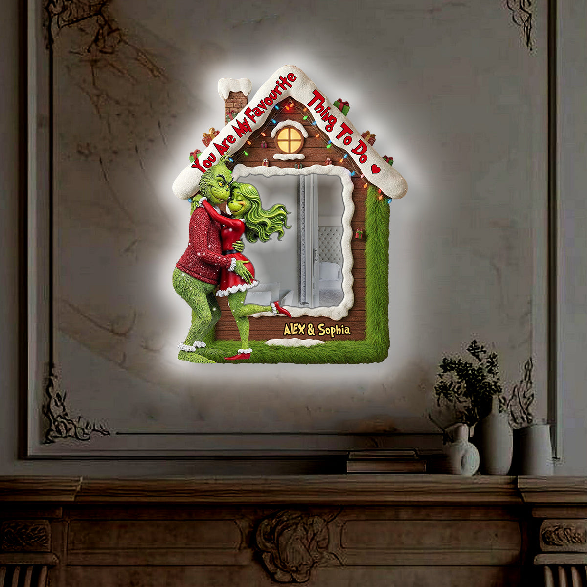 Tu as volé mon cœur - Miroir mural de Noël personnalisé avec lumière LED