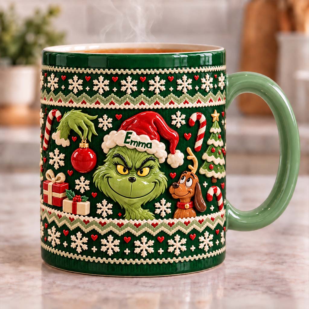 Green Mischief Ugly Pattern - Personalized Stole Christmas Accent Mug & Coaster