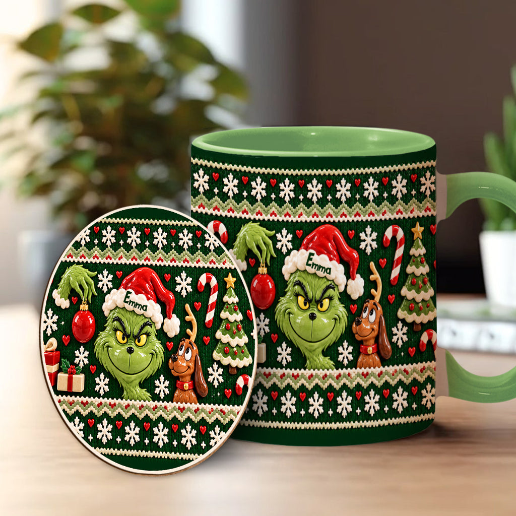 Green Mischief Ugly Pattern - Personalized Stole Christmas Accent Mug & Coaster