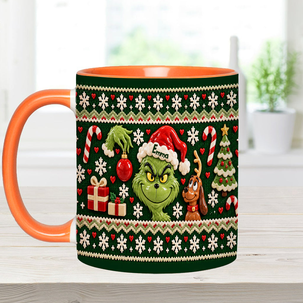 Green Mischief Ugly Pattern - Personalized Stole Christmas Accent Mug & Coaster