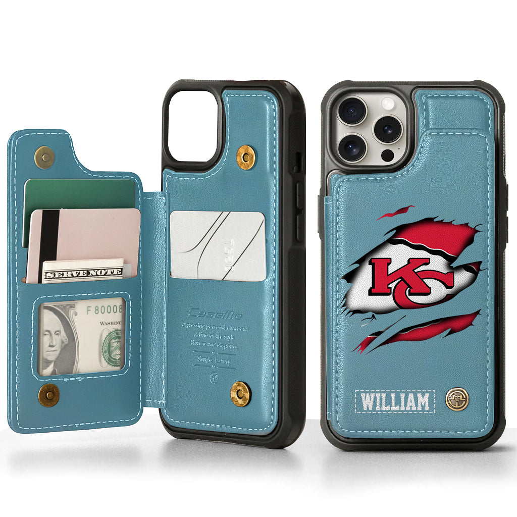 Passionné de football ? Étui portefeuille personnalisé pour téléphone, style football américain.