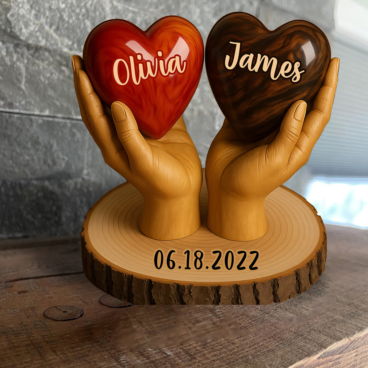 Deux cœurs, un amour - Plaque en bois personnalisée pour couple