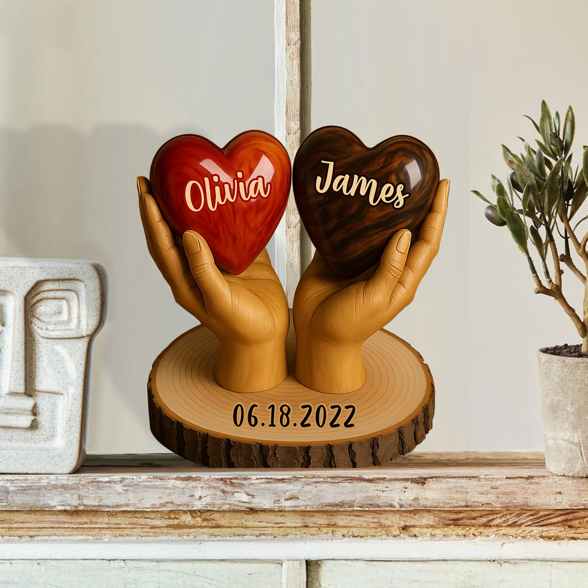 Deux cœurs, un amour - Plaque en bois personnalisée pour couple