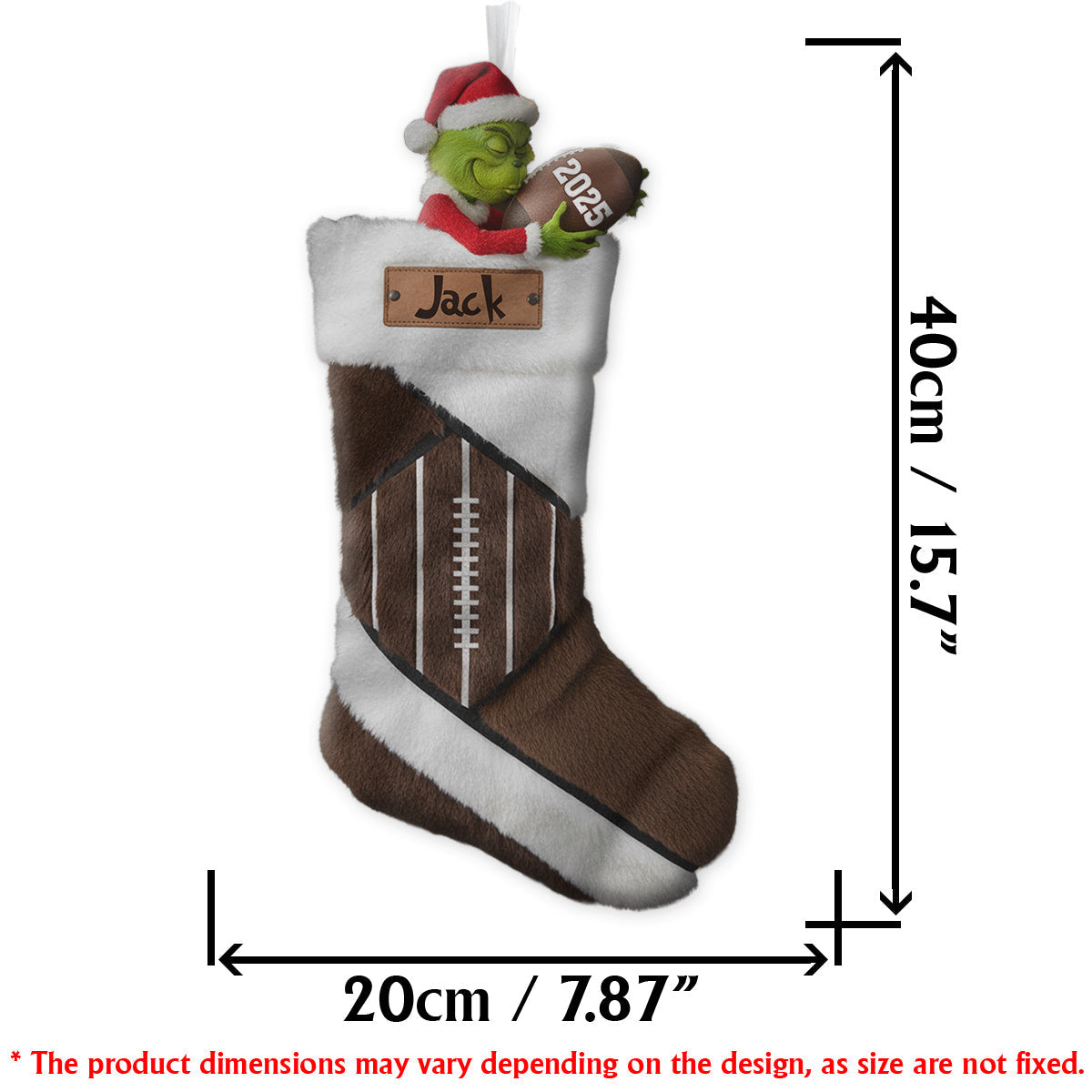 Chaussette de Noël personnalisée en forme de ballon de football vert avec Père Noël amusant