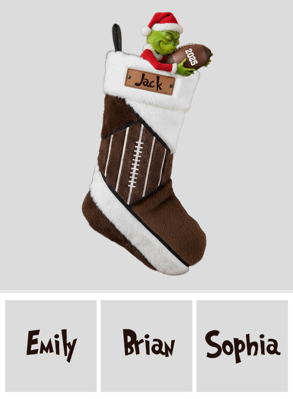 Chaussette de Noël personnalisée en forme de ballon de football vert avec Père Noël amusant