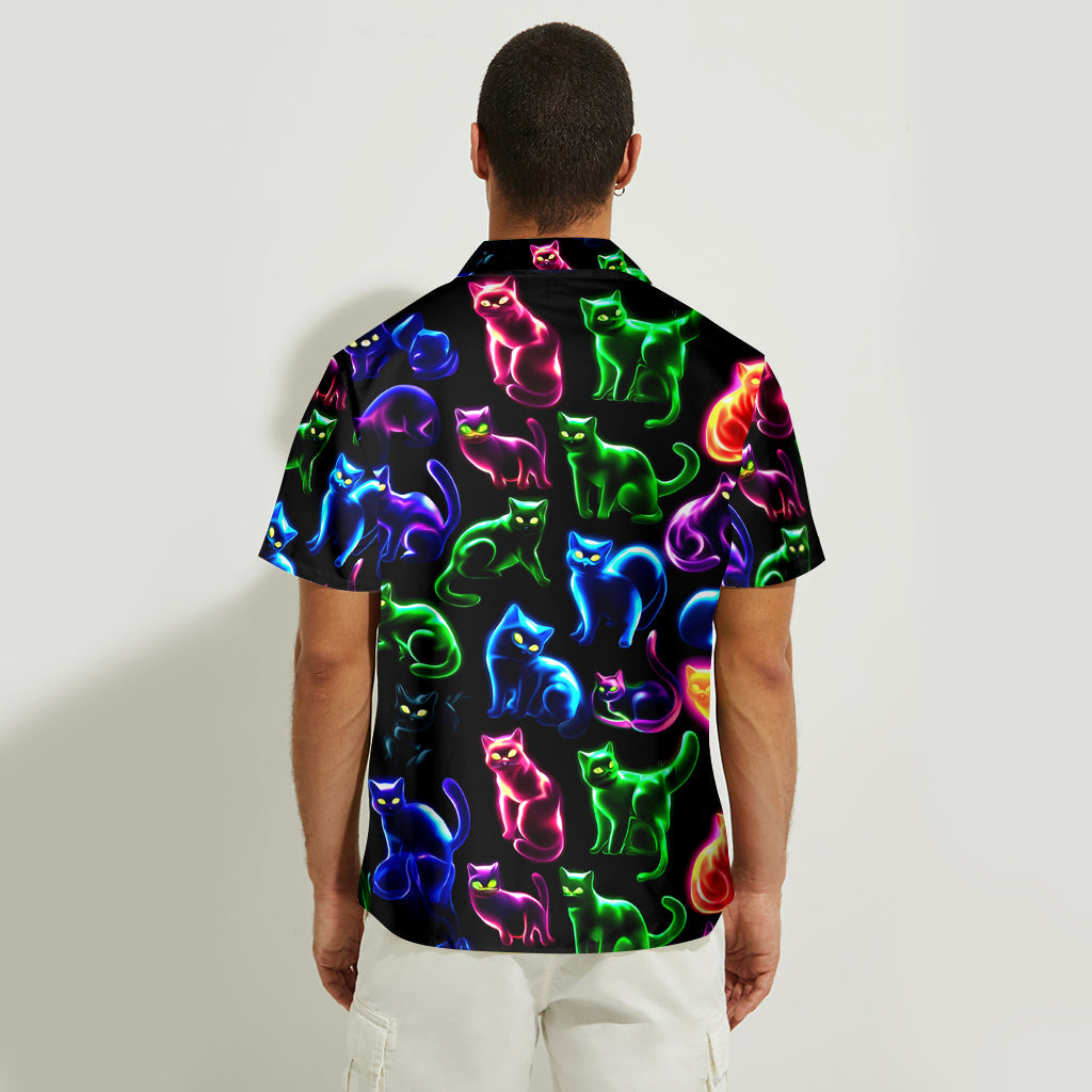 Chemise hawaïenne personnalisée à motif chat néon - Chemise hawaïenne chat personnalisée