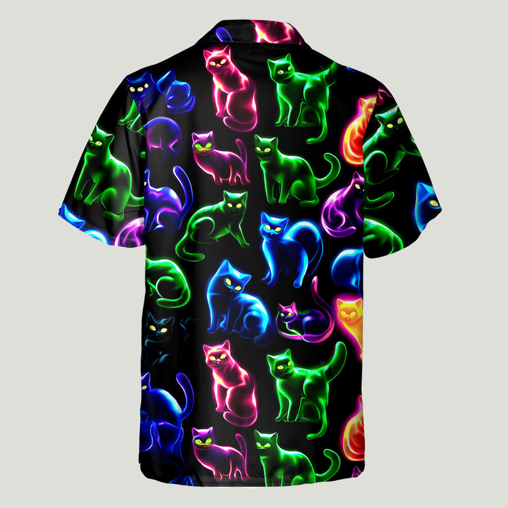 Chemise hawaïenne personnalisée à motif chat néon - Chemise hawaïenne chat personnalisée
