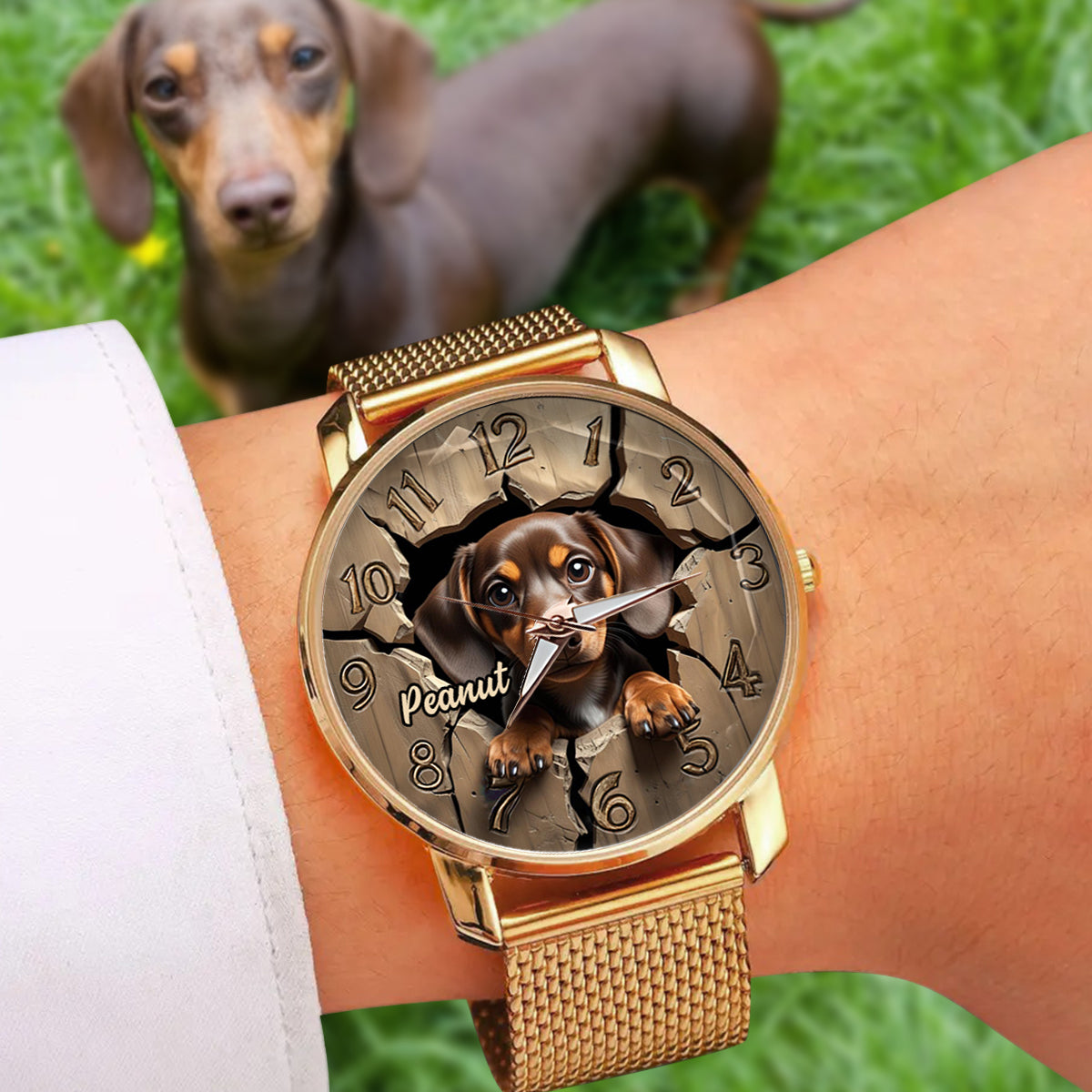 Montre-bracelet personnalisée pour femme passionnée de teckels 