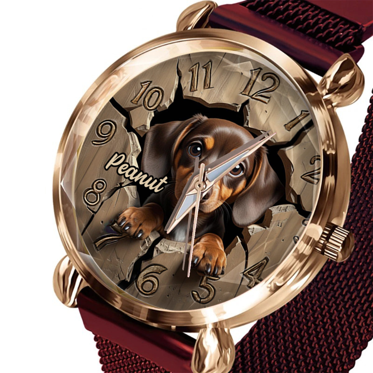 Montre-bracelet personnalisée pour femme passionnée de teckels 