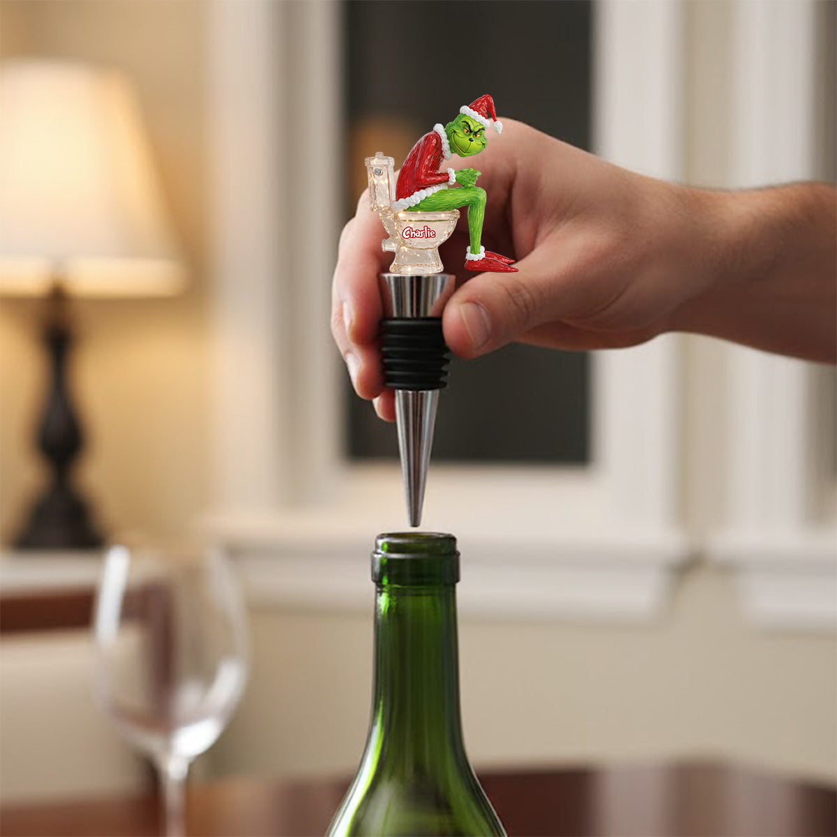 Grinchmas Pooping - Bouchon de bouteille personnalisé en forme d'étole de Noël