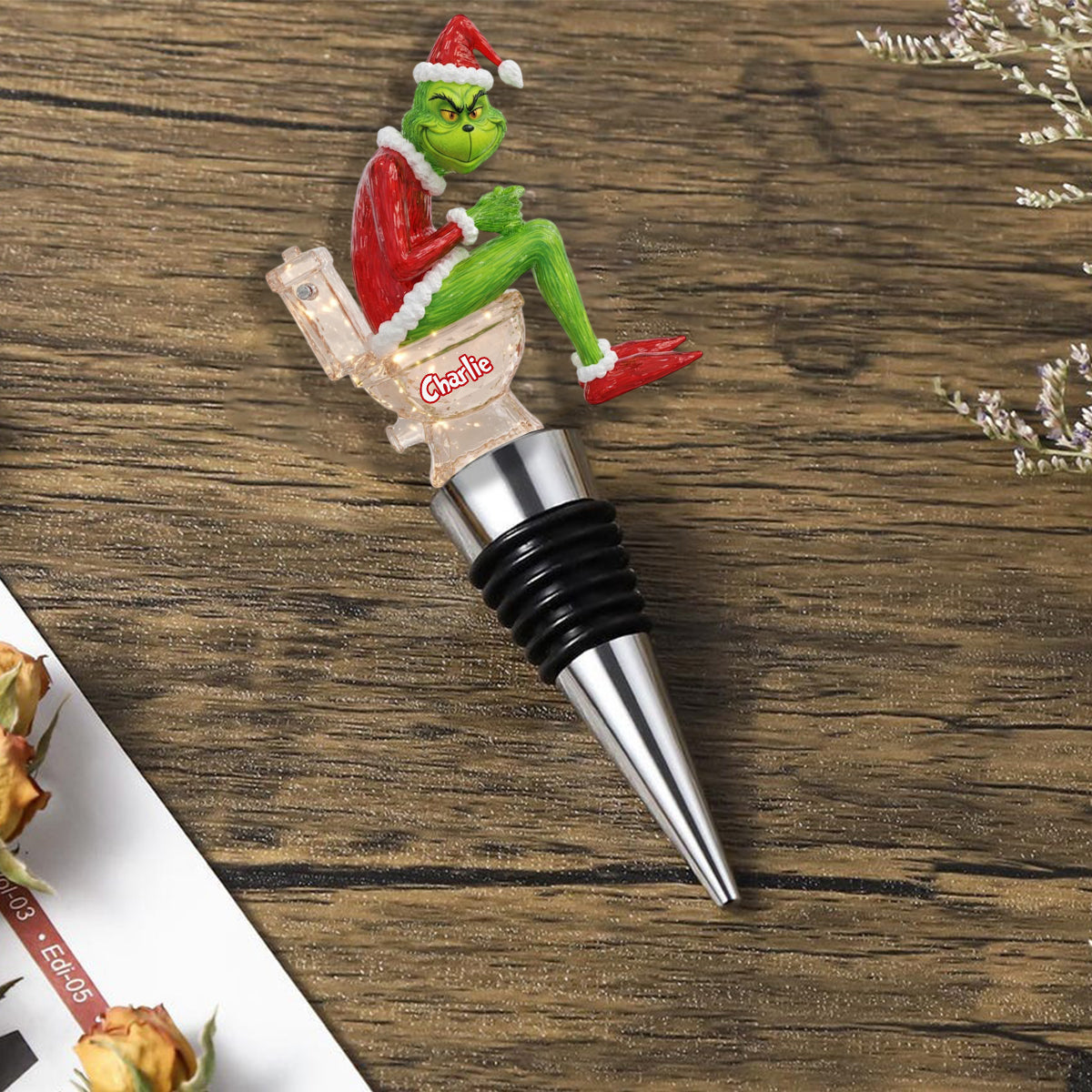 Grinchmas Pooping - Bouchon de bouteille personnalisé en forme d'étole de Noël