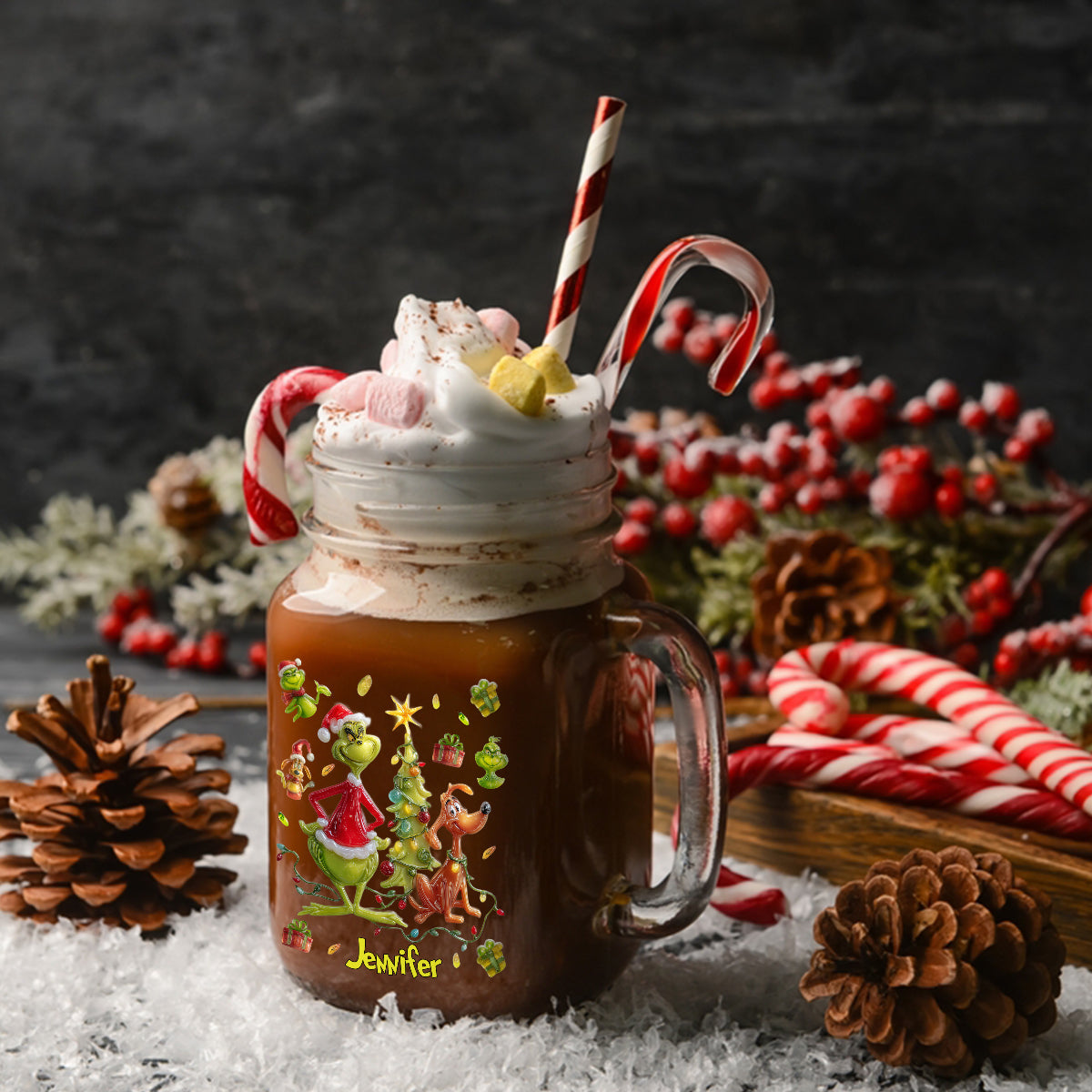 Joyeux Noël Vert - Étole de Noël personnalisée pour bocal Mason