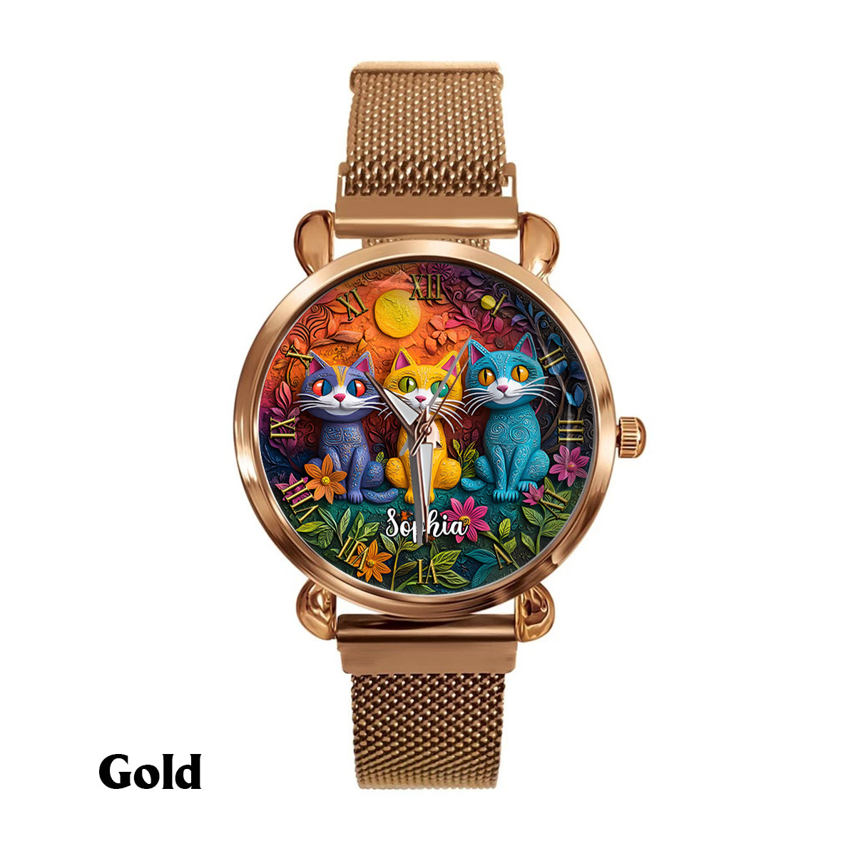 Montre-bracelet personnalisée pour femme - Chat bohème 