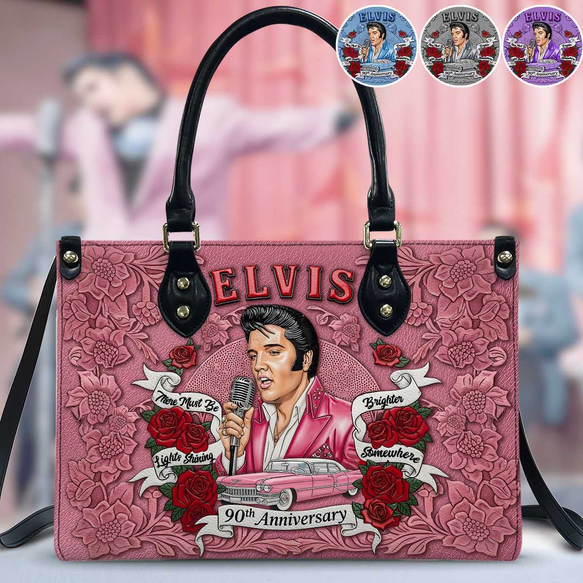 There Must Be Lights Shining Brighter Somewhere - Personalized King of Rock and Roll Leather Handbag