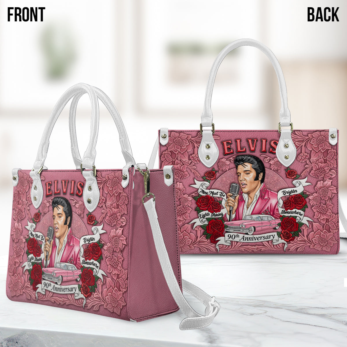 There Must Be Lights Shining Brighter Somewhere - Personalized King of Rock and Roll Leather Handbag