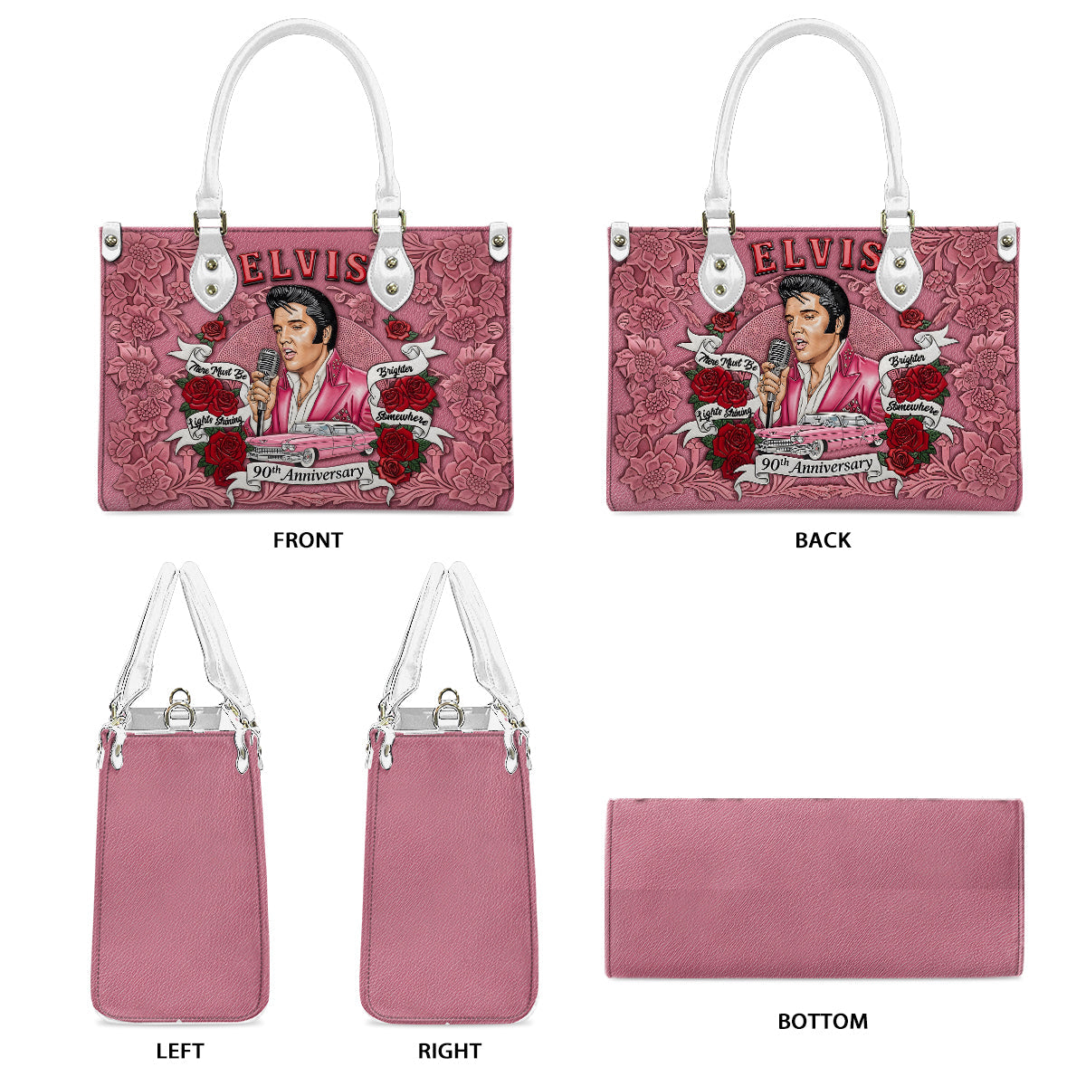 There Must Be Lights Shining Brighter Somewhere - Personalized King of Rock and Roll Leather Handbag