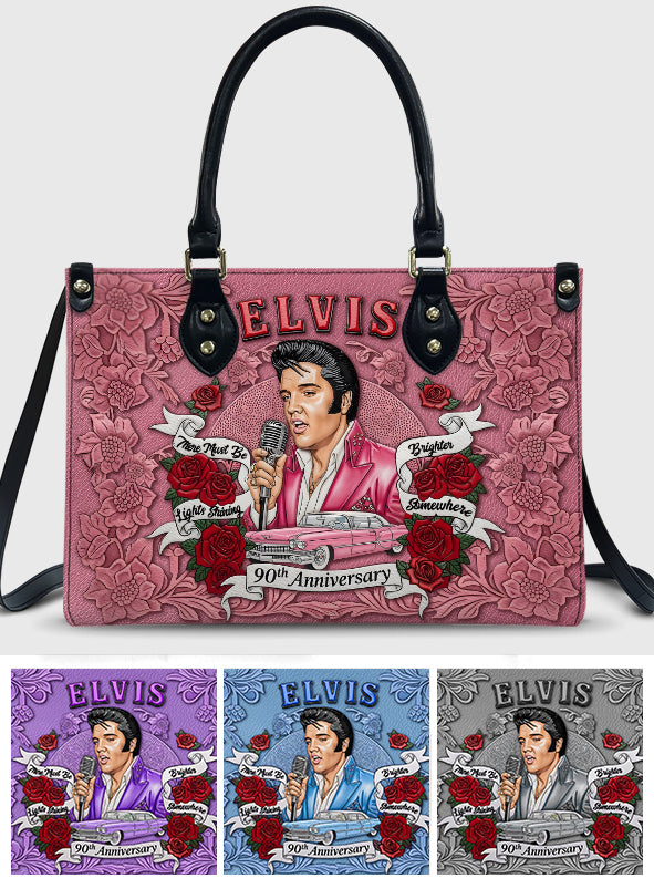 There Must Be Lights Shining Brighter Somewhere - Personalized King of Rock and Roll Leather Handbag