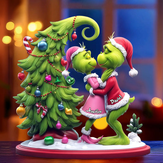 Couple Joyeux Grinchmas - Étole de Noël personnalisée sur plaque acrylique en forme personnalisée