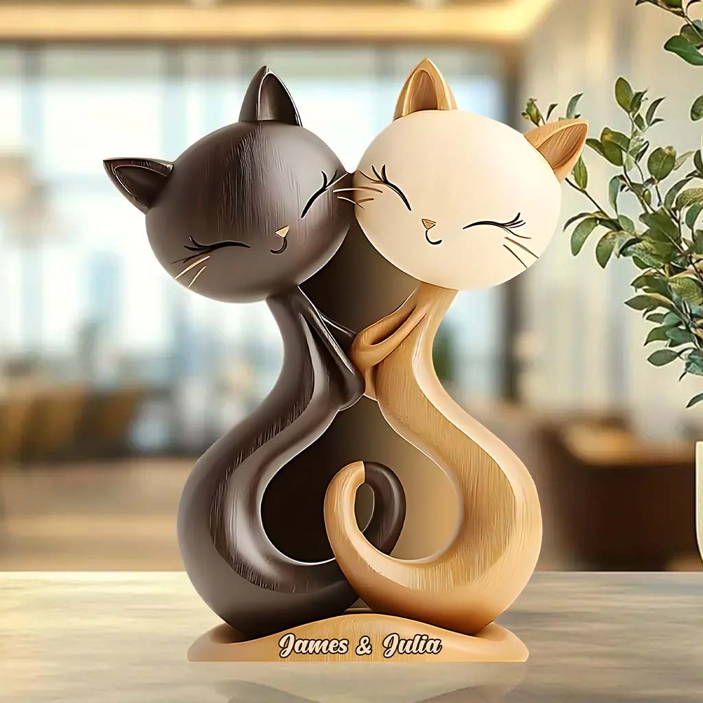 Couple de chats - Plaque acrylique personnalisée en forme de chat