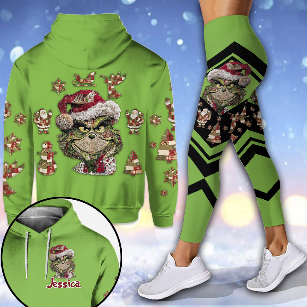 Écusson vert - Sweat à capuche et legging de Noël personnalisés avec étole