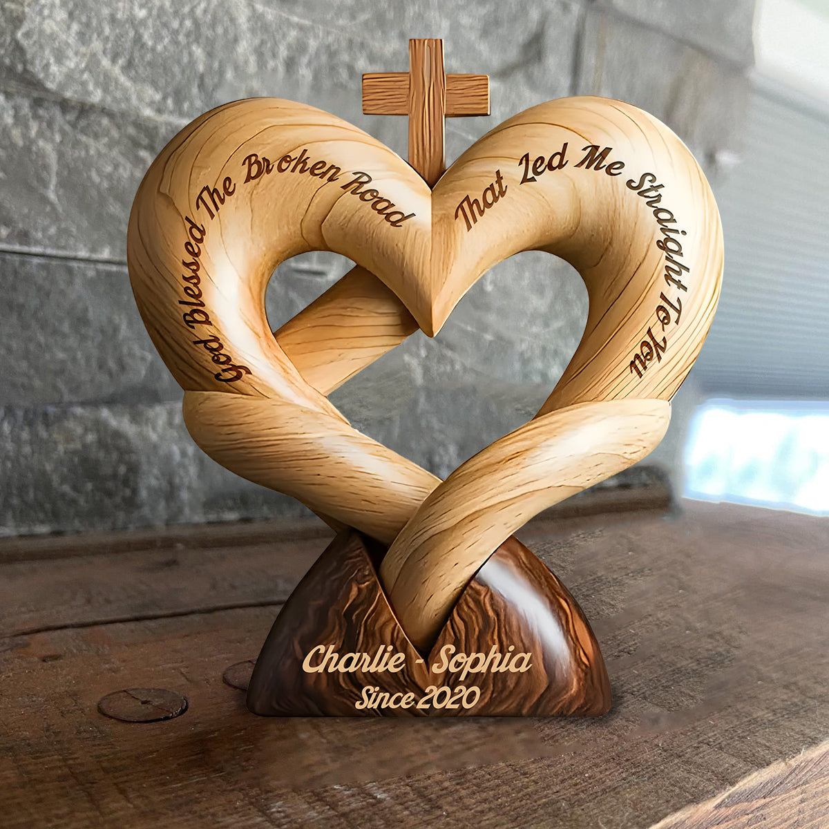 Que Dieu bénisse le chemin sinueux qui m'a mené jusqu'à toi - Plaque en bois personnalisée pour couple