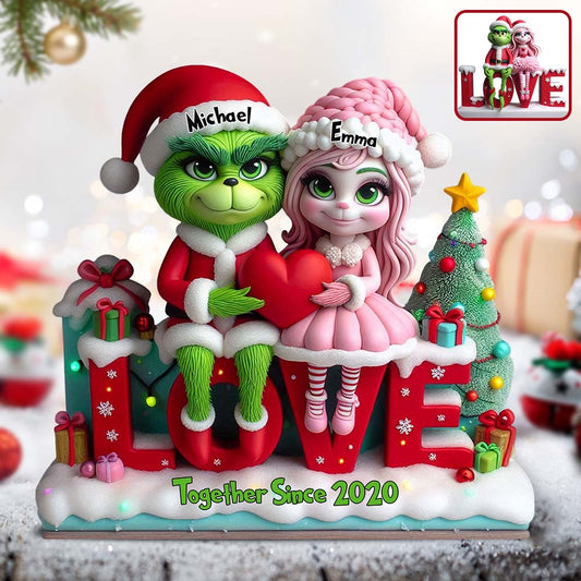 Cadeau pour couple Joyeux Grinchmas - Étole de Noël personnalisée sur plaque acrylique en forme personnalisée