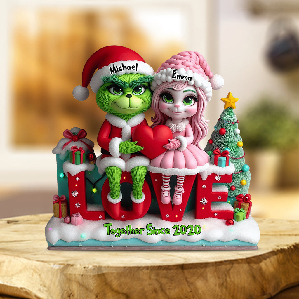Cadeau pour couple Joyeux Grinchmas - Étole de Noël personnalisée sur plaque acrylique en forme personnalisée