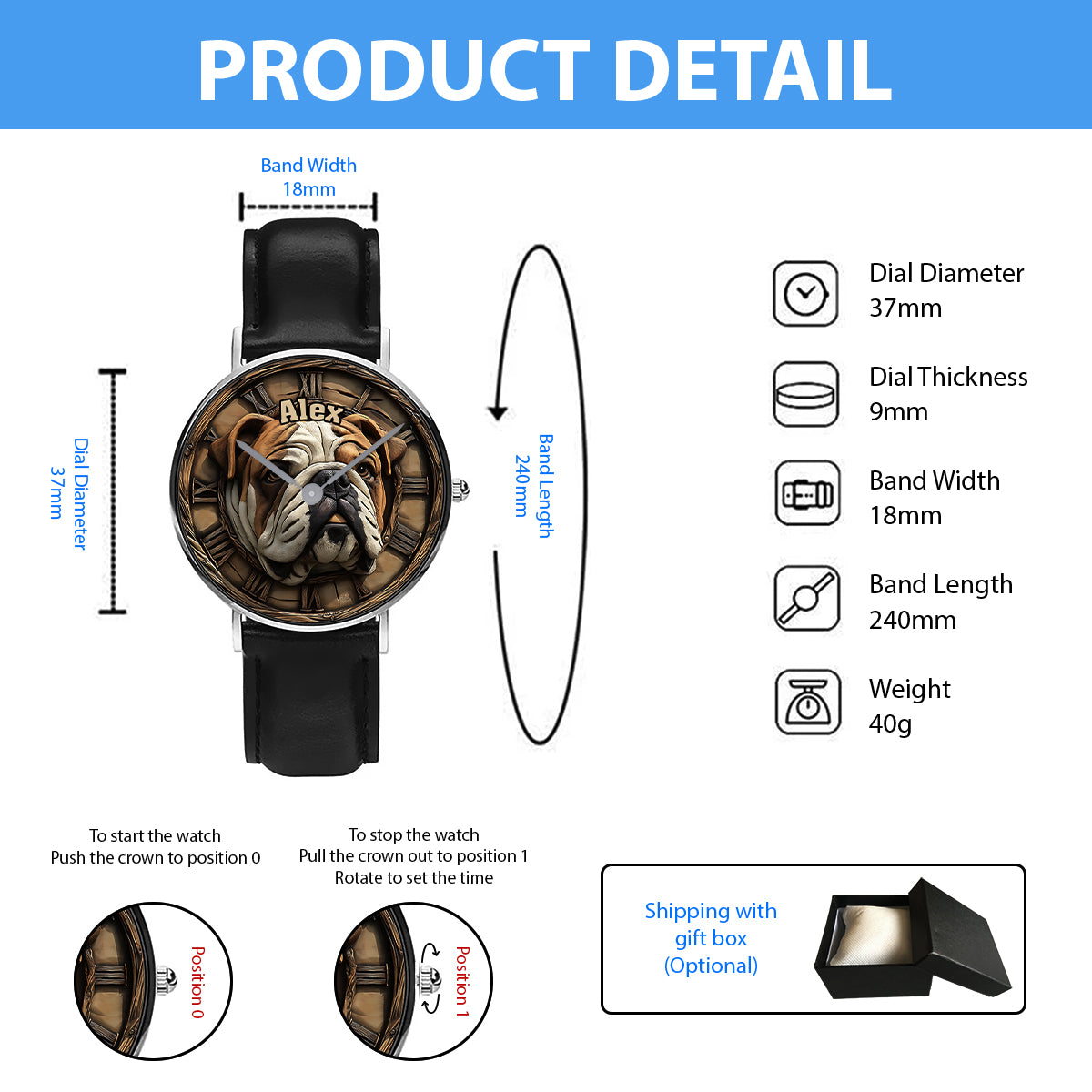 Montre-bracelet personnalisée pour chien Brave Bulldog
