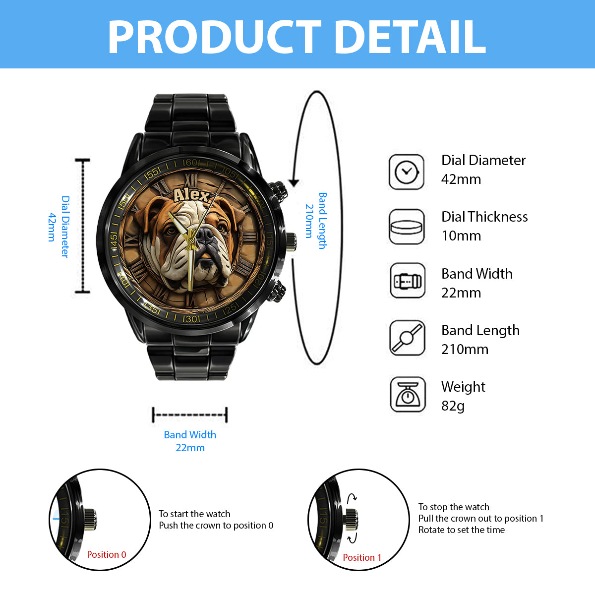 Montre-bracelet personnalisée pour chien Brave Bulldog