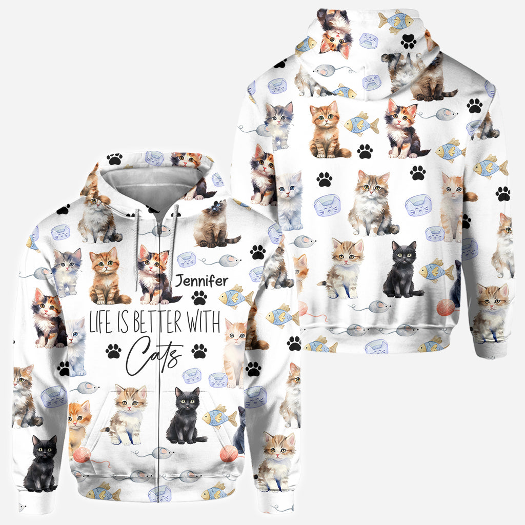 La vie est plus belle avec des chats - T-shirt personnalisé avec un motif chat.