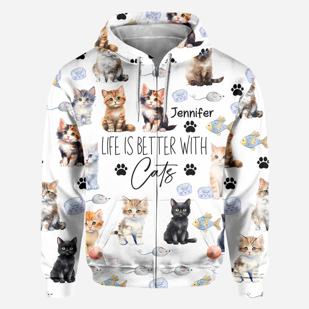 La vie est plus belle avec des chats - T-shirt personnalisé avec un motif chat.