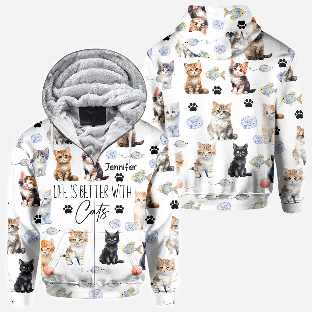 La vie est plus belle avec des chats - T-shirt personnalisé avec un motif chat.