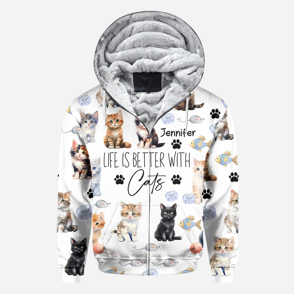 La vie est plus belle avec des chats - T-shirt personnalisé avec un motif chat.